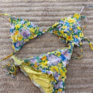 Yellow Floral Tie-Side Bikini Set